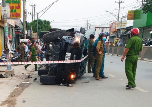 The truck flipped over