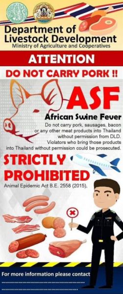DLD’s warning regarding prohibition of unregulated pork imports. Image: Phuket Info Center